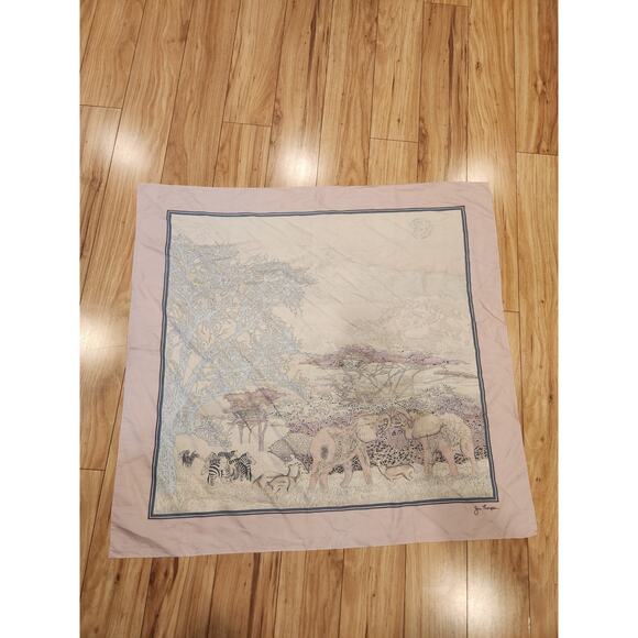 Vintage Jim Thompson 100% Silk Scarf -‎ African Wildlife Print, 34"x34" Pink - Picture 1 of 2